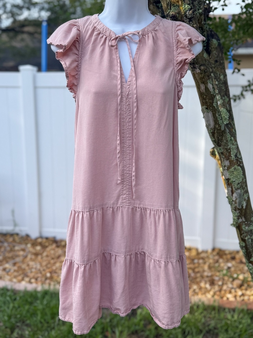 Knox Rose Blush Pink Flutter Sleeve Tiered Dress XS Boho Cottagecore